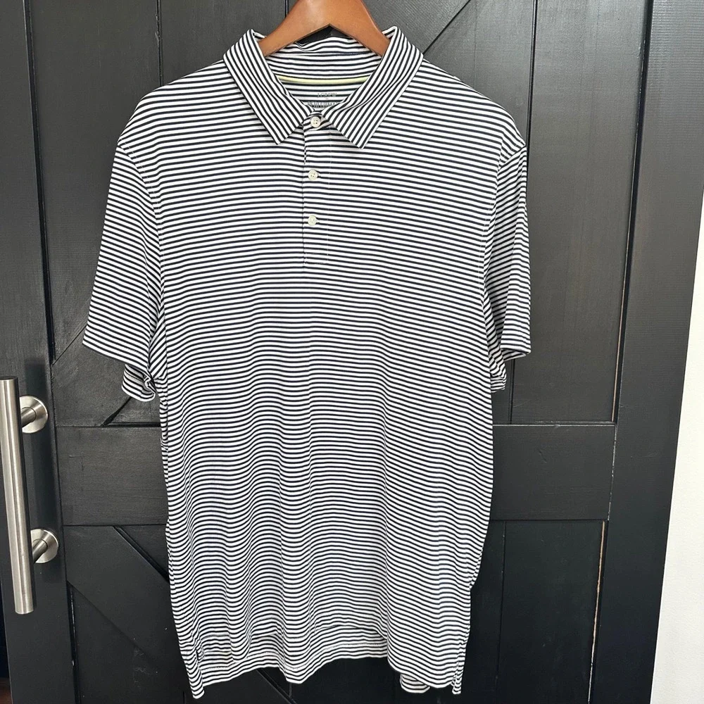 J. Crew Performance Mens XXL‎ Striped Polo Shirt Navy White Stretch Golf Preppy